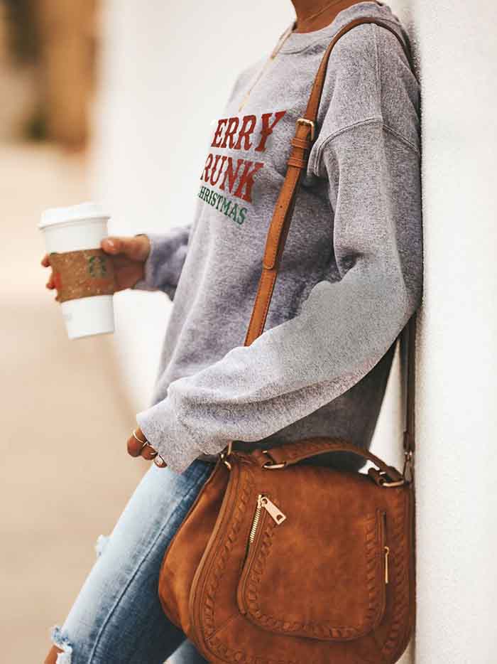 Lady Merry Drunk Letter Print Langarm-Sudadera