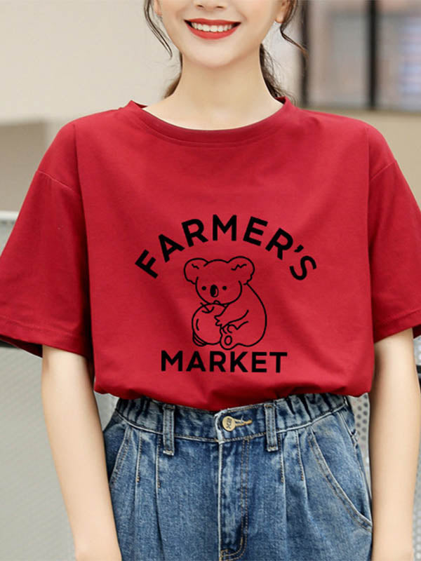 Lässige lose gedruckte Buchstaben-Koala-T-Shirt der Frauen
