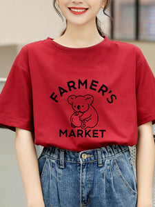 Lässige lose gedruckte Buchstaben-Koala-T-Shirt der Frauen