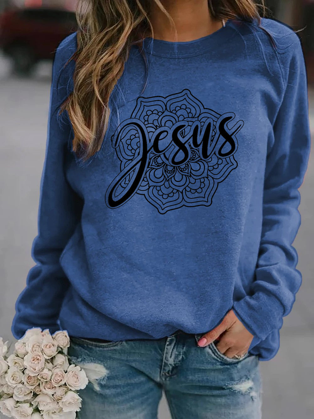 Jesus Mandala Print Langarm Pullover