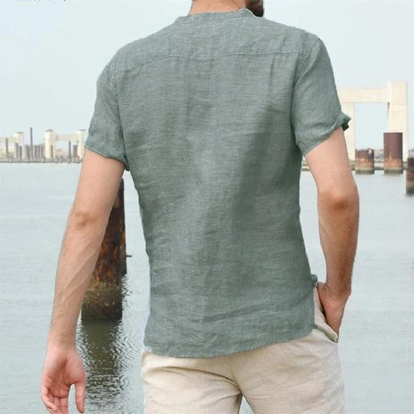 Lässiges Vintage-bedrucktes kurzärmeliges Leinen-T-Shirt für Herren