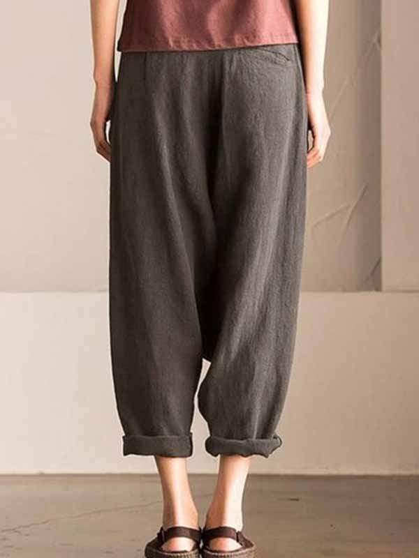 Pantalones harem de lino y algodón demasiado grandes