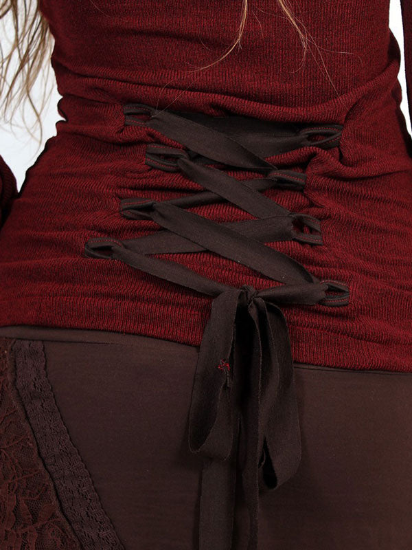 Damen Pullover mit V-Ausschnitt und Schnürung