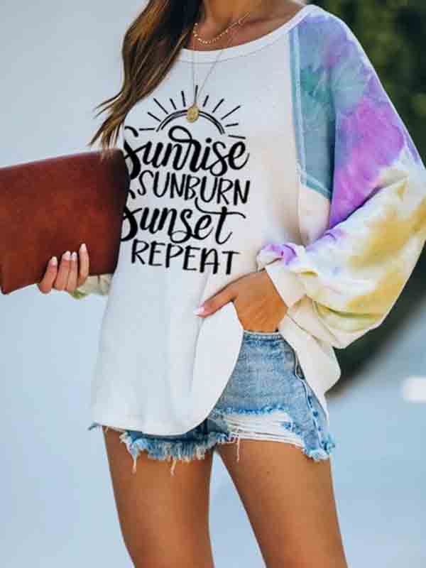 Mujer amanecer puesta de sol puesta de sol repetido suéter estampado