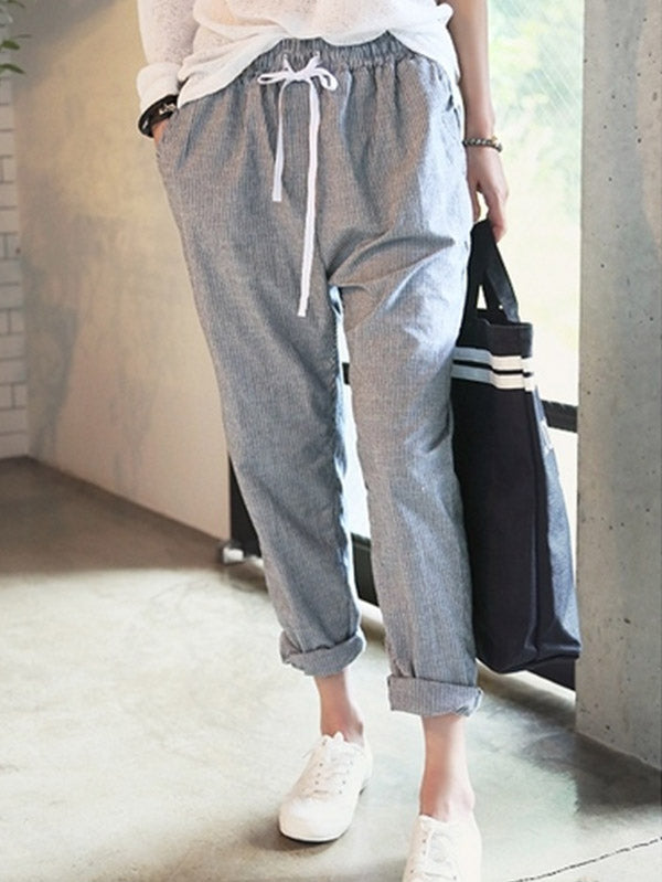 Pantalones casuales de rayas verticales populares para mujeres