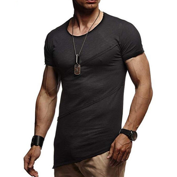 Herrenmode plissiertes kurzärmeliges Rundhals-T-Shirt