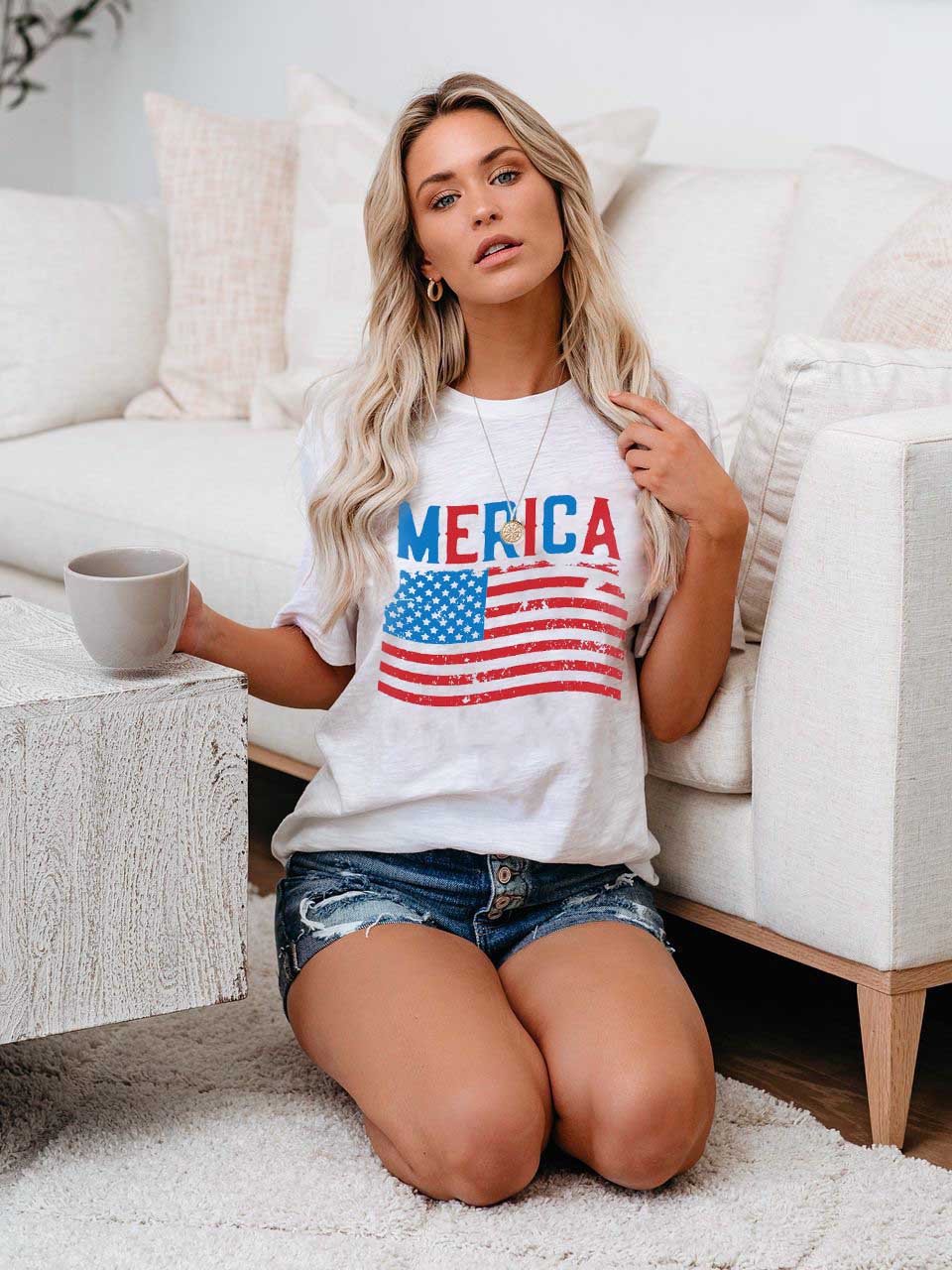 Unabhängigkeitstag Merica Flag Print Casual T-Shirt