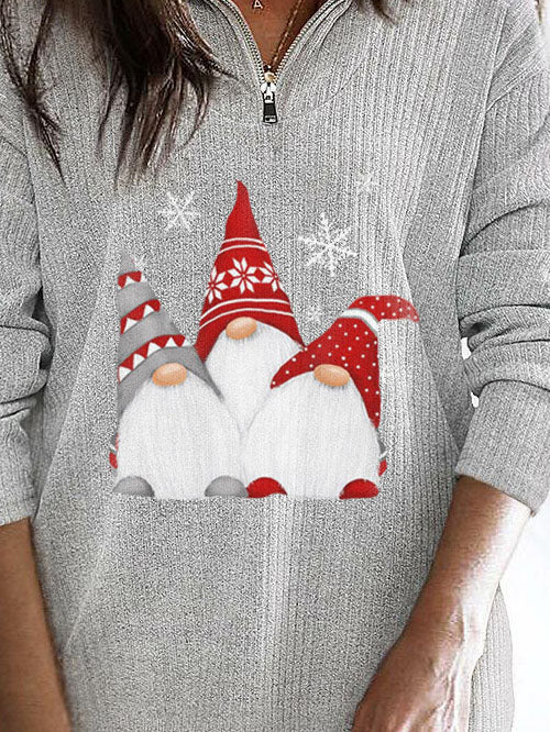 Scandinavian ladies Christmas Gnome zipper casual shirt