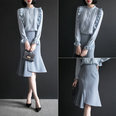 Zady principios de otoño Yujie traje profesional tenis de mujer rojo 2019 otoño nuevo estilo moda corte de media falda conjunto de dos piezas