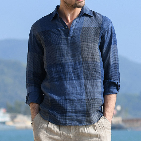 Vyriški retro atsitiktiniai plediniai lininiai marškiniai