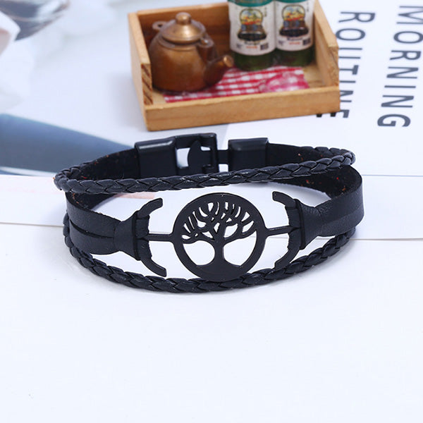 Pulsera vintage de cuero con doble hebilla para hombre