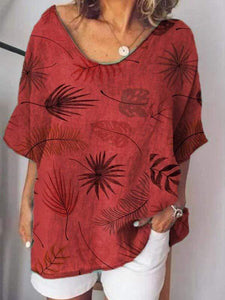Camiseta con estampado de cuello redondo y talla grande