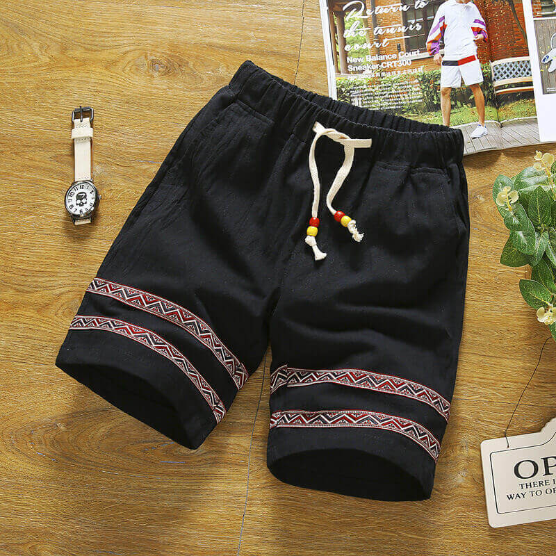 Herren Sommer cool bequeme Spitze gespleißt Kordelzug Baumwolle Leinen Shorts