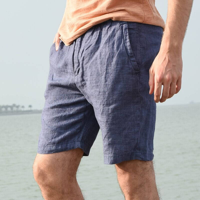 Shorts de lino con cremallera, suaves, cómodos, ecológicos y de verano para hombres