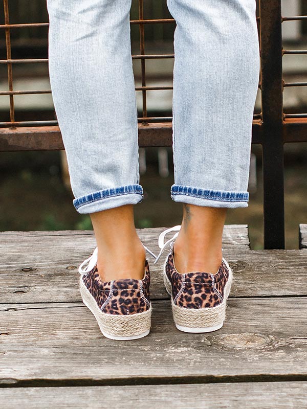 Damen Leopard Print Platform Sneakers Segeltuchschuhe
