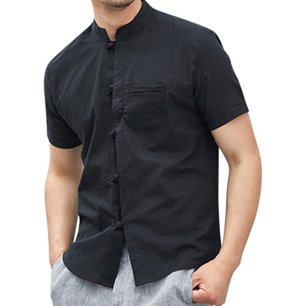 Vyriški marškinėliai trumpomis rankovėmis su medvilnine ir linine apykakle