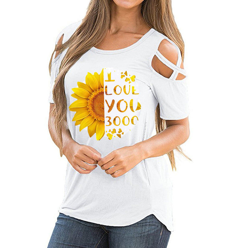 Criss Cross Off Schulter Sonnenblumen bedruckte Hemden