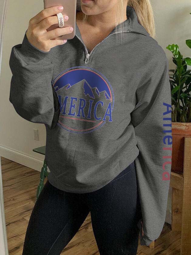 Damen America Print Zip Sweatshirt