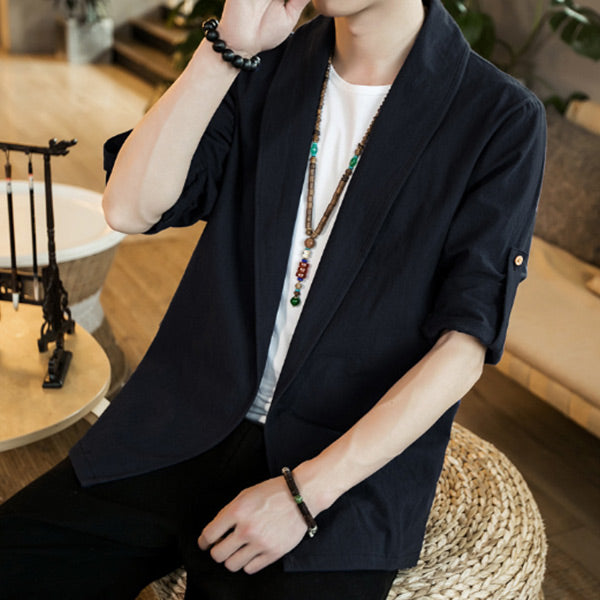 Traje casual de lino estilo chino para hombres