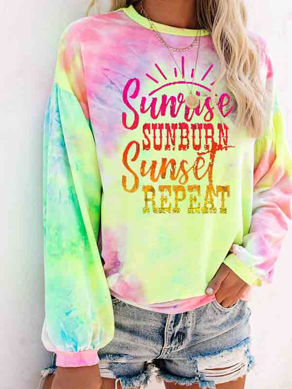 Mujer amanecer puesta de sol puesta de sol repetido suéter estampado