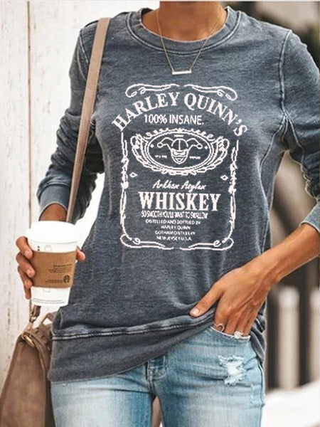 Suéter 100% loco con estampado de whisky para mujer, diseñado por Harley Quinn