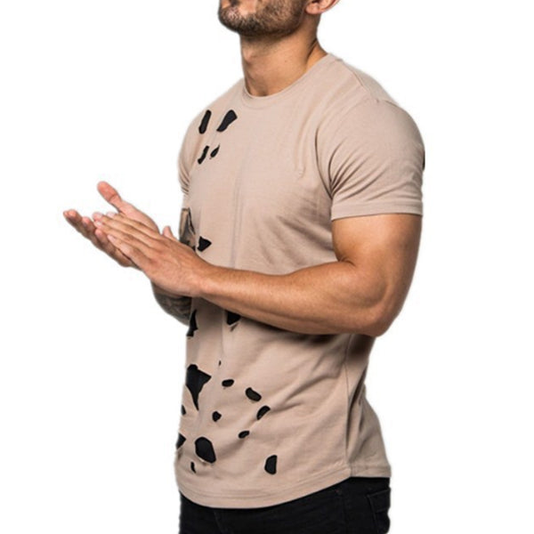 Herren Shabby Kurzarm-T-Shirt mit kontrastfarbenem Rundhalsausschnitt