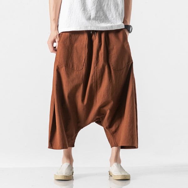 Herrenhose aus Baumwolle und Leinen mit weitem Bein