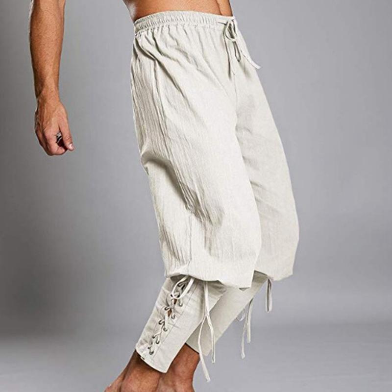 Hippie de verano para hombre Casual Super Soft Rope Cintura elástica Cintura Ligero Pantalones de lino