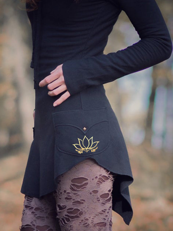 Capucha delgada de manga larga retro de color loto para mujer