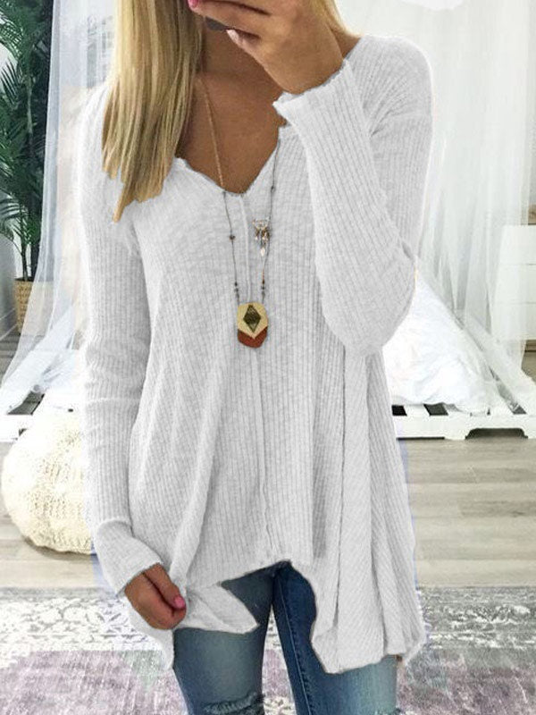 Las mujeres de color sólido sexy sexy con cuello en V top irregular