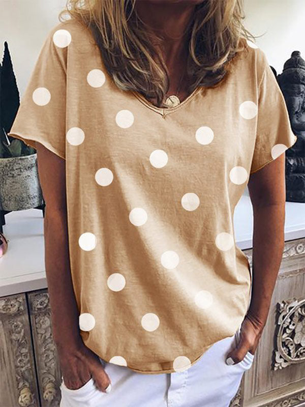 Camiseta de algodón con cuello de pico y lunares de algodón.