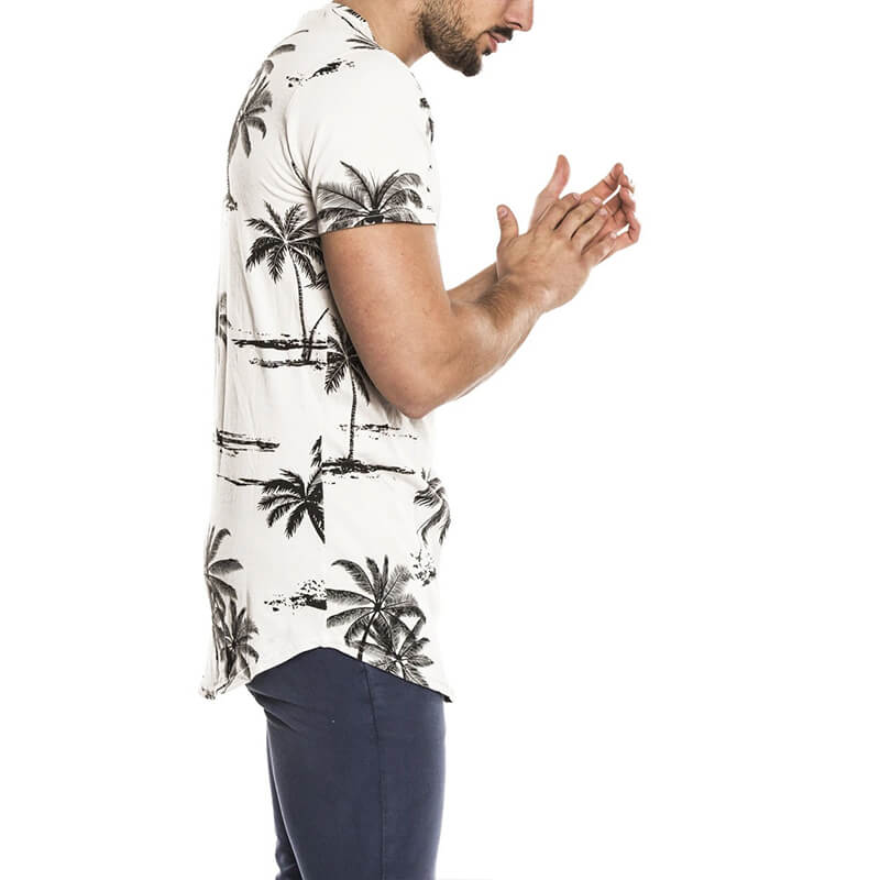 Camiseta de algodón con cuello redondo y estampado de madera de coco fina de verano para hombres