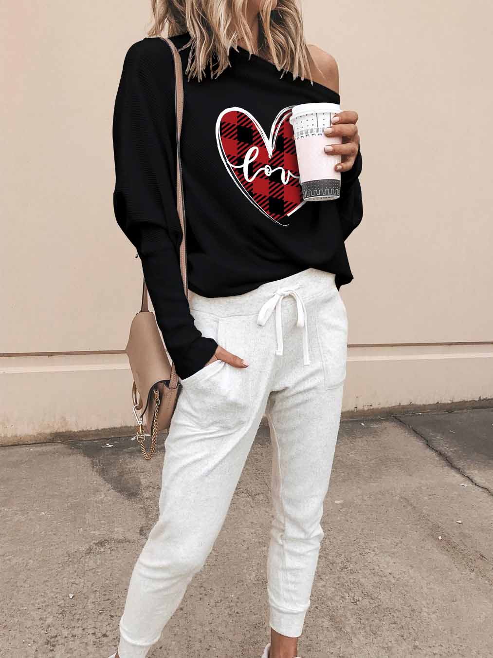 Valentine love heart plaid, suéter de peinado estampado