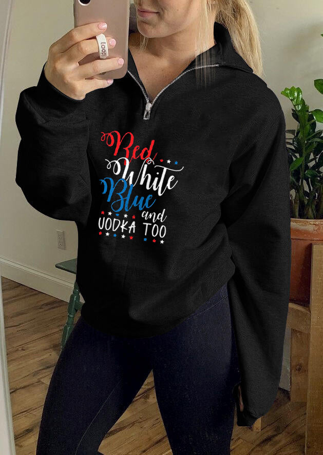 Sudadera con capucha roja, blanca y azul para mujer