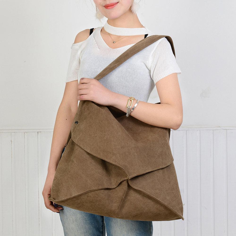 Bolso de hombro de lona casual desordenado para mujer