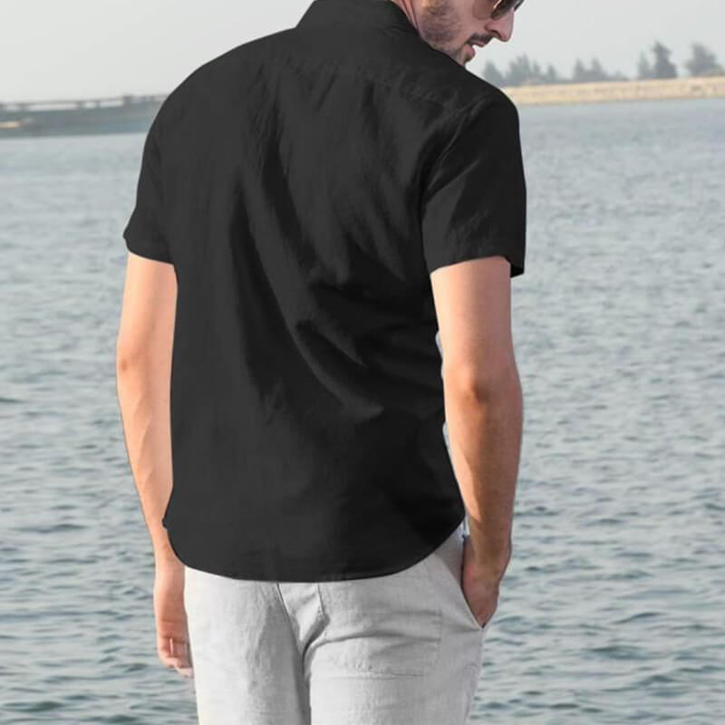 Paprastos vasariškos kvėpuojančios trumpų rankovių marškinėliai iš vyriškos medvilnės drobės