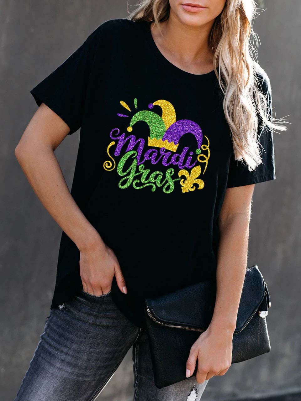 Camiseta de mujer con sombrero de payaso Mardi Gras estampado
