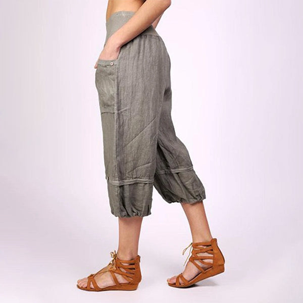 Frauen einfarbige elastische Taille Jogger Capris