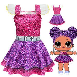 Girl LOL surprise! Sparkling pink cosplay dress