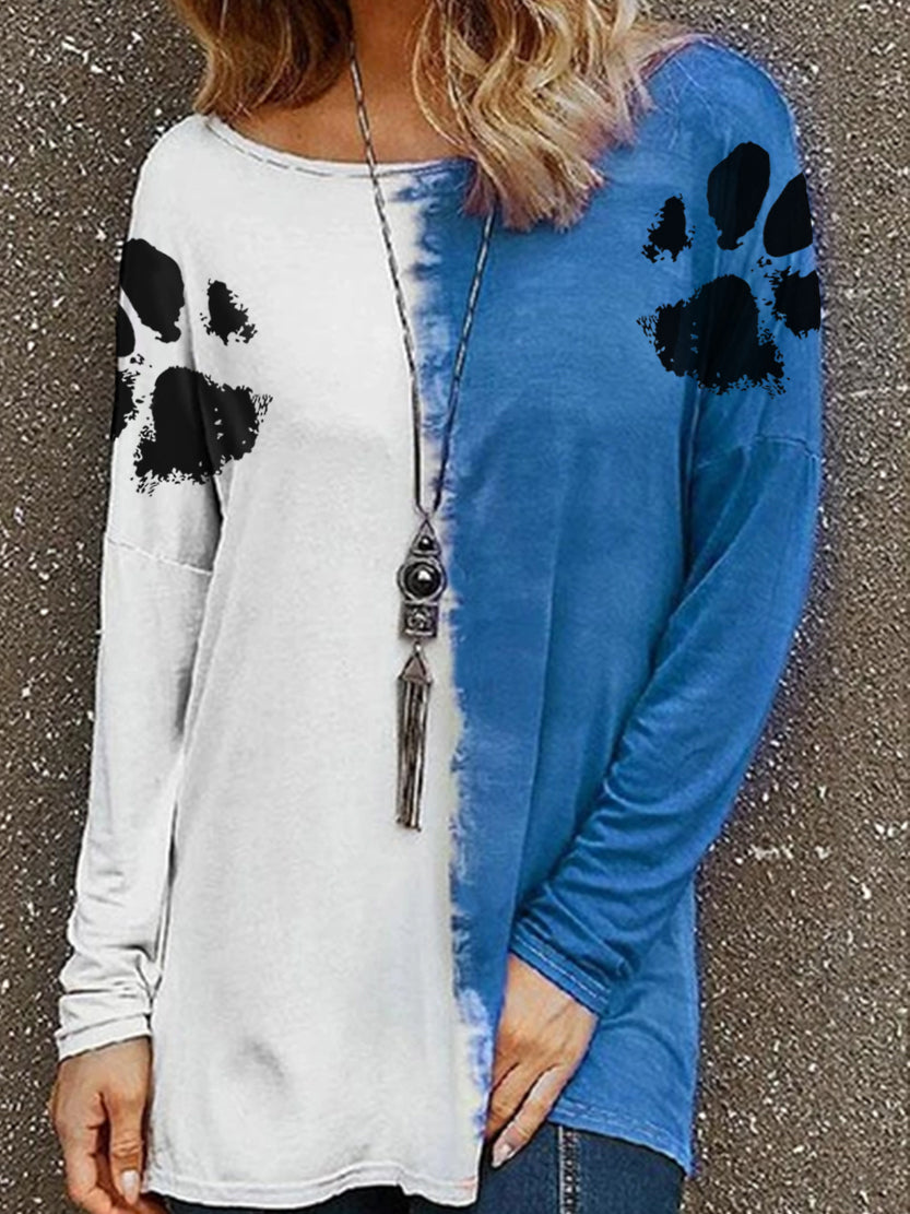 Damen Dog Paw Print Tie-Dye Top