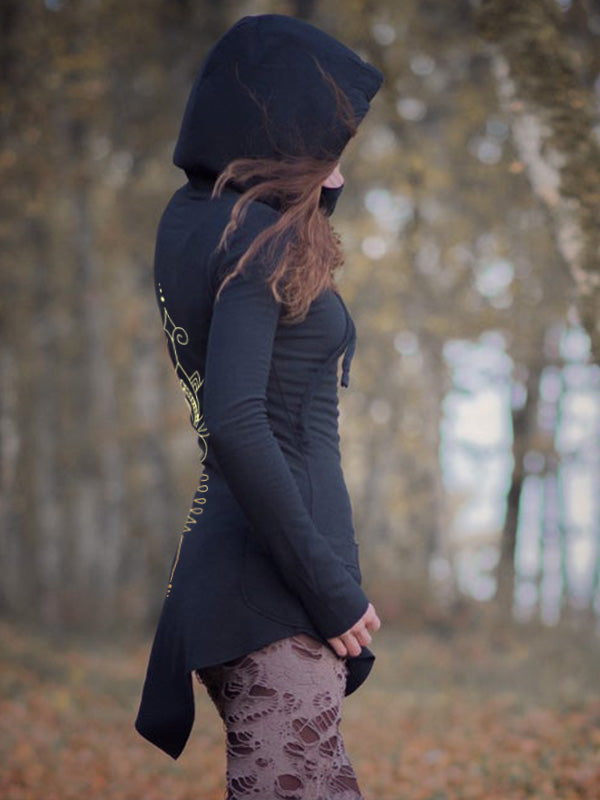 Capucha delgada de manga larga retro de color loto para mujer