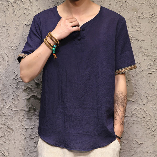 Camisa de lino para hombre con manga corta.