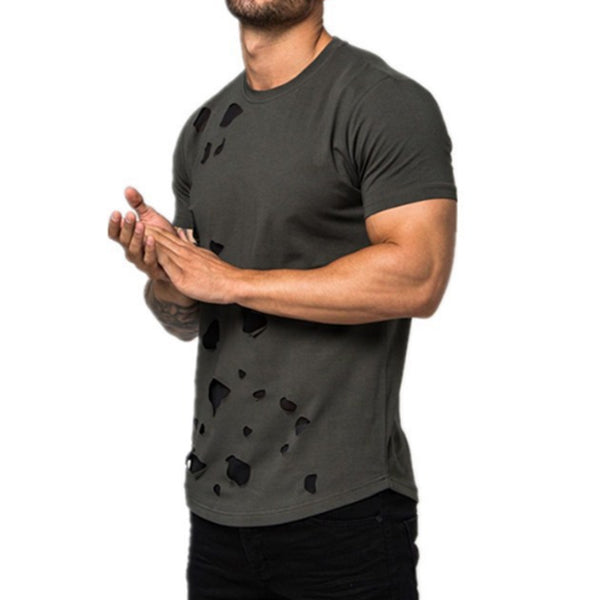 Herren Shabby Kurzarm-T-Shirt mit kontrastfarbenem Rundhalsausschnitt