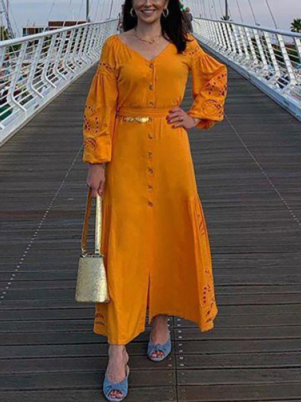 Hohles Button-Down-Boho-Maxikleid