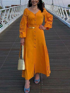 Hohles Button-Down-Boho-Maxikleid