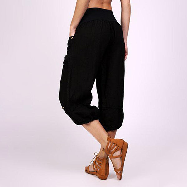 Frauen einfarbige elastische Taille Jogger Capris