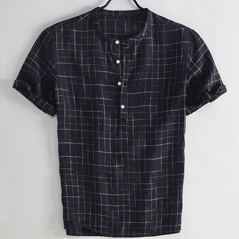 Camisa casual básica de verano para hombre con lona de algodón a cuadros
