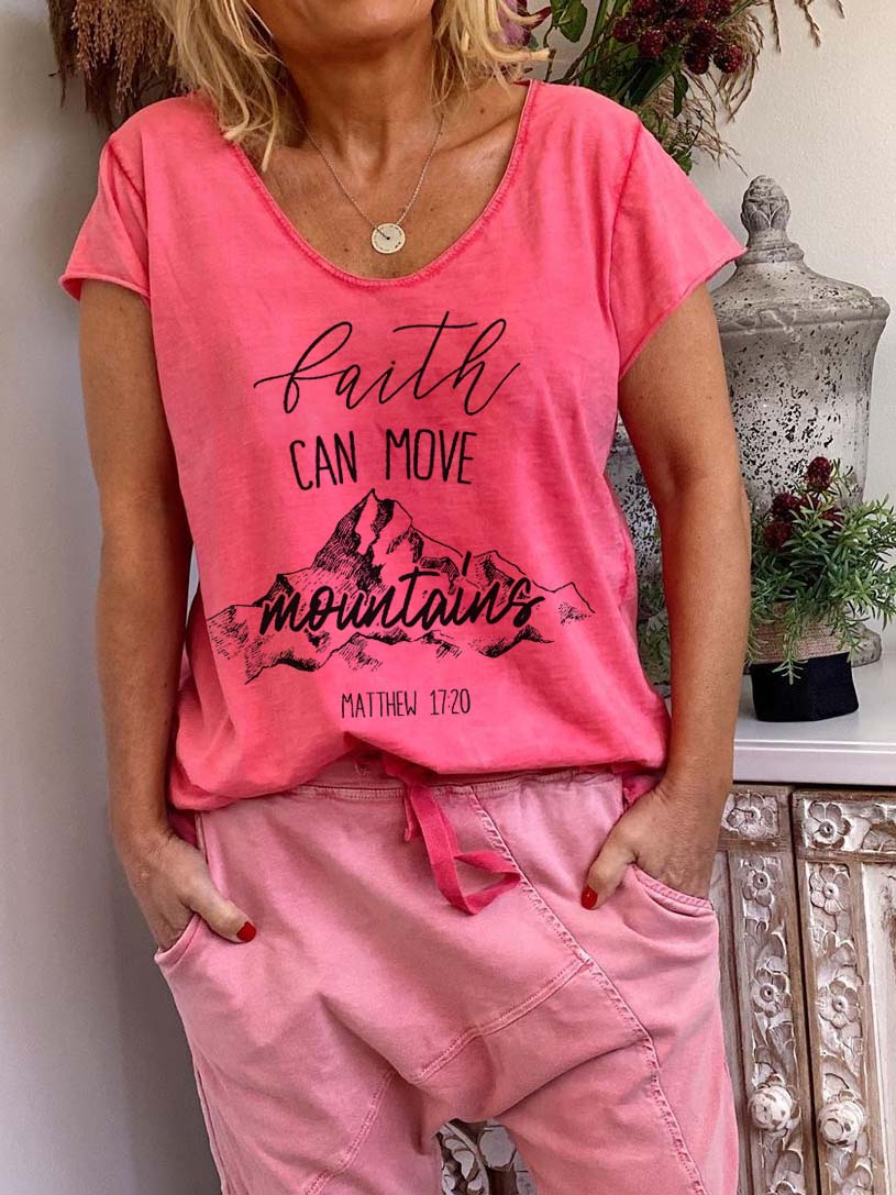 Glaube kann Berge versetzen Matthäus 17:20 Bedrucktes lässiges T-Shirt
