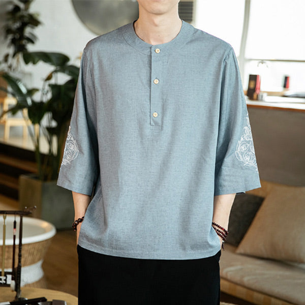Camiseta bordada estilo chino para hombre
