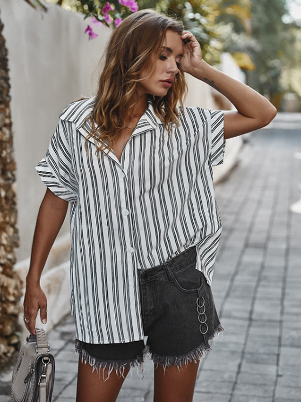 Manga corta a rayas para mujer en primavera y verano.